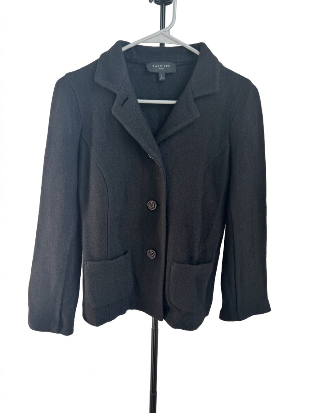 Talbots Black Wool Blend Knit Sweater Blazer Jacket Size P (Petite XS)